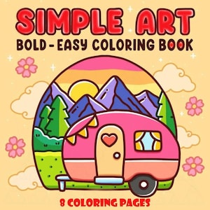 Simple Art: Cute Relaxation Coloring Book by Coco Wyo Instant Digital Download Fun Relaxation PDF Book 8 Coloring Pages