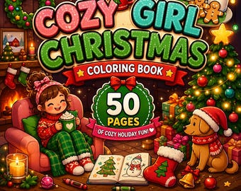 Cozy Christmas Coloring Book 50 Cute Winter Pages Holiday PDF Digital Coloring For Adults Kids Relaxing Winter Book Printable bold and easy