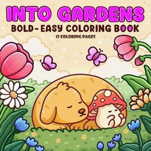Into Gardens: Cute Relaxation Coloring Book by Coco Wyo Instant Digital Download Fun Relaxation PDF Book 12 Coloring Pages