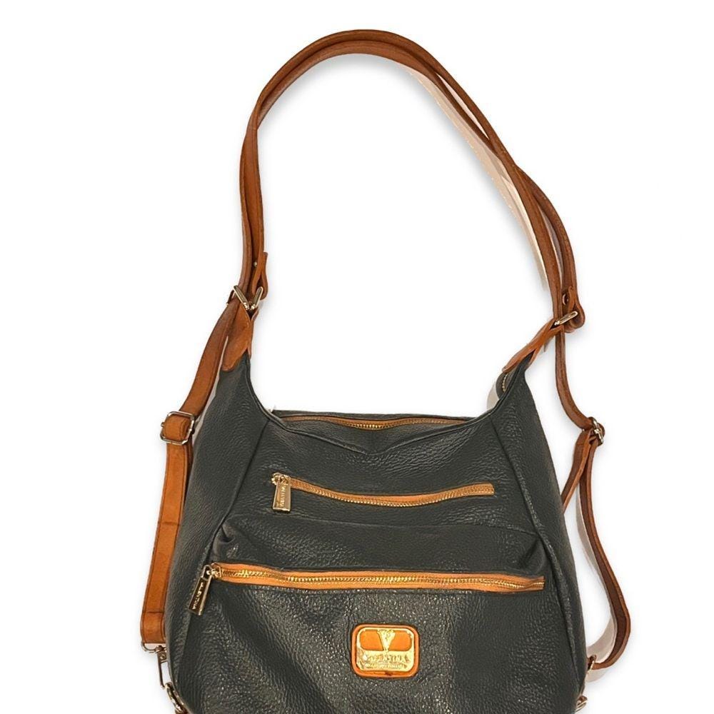 Valentina Emerald Green Pebbled Leather Backpack and  display picture 3