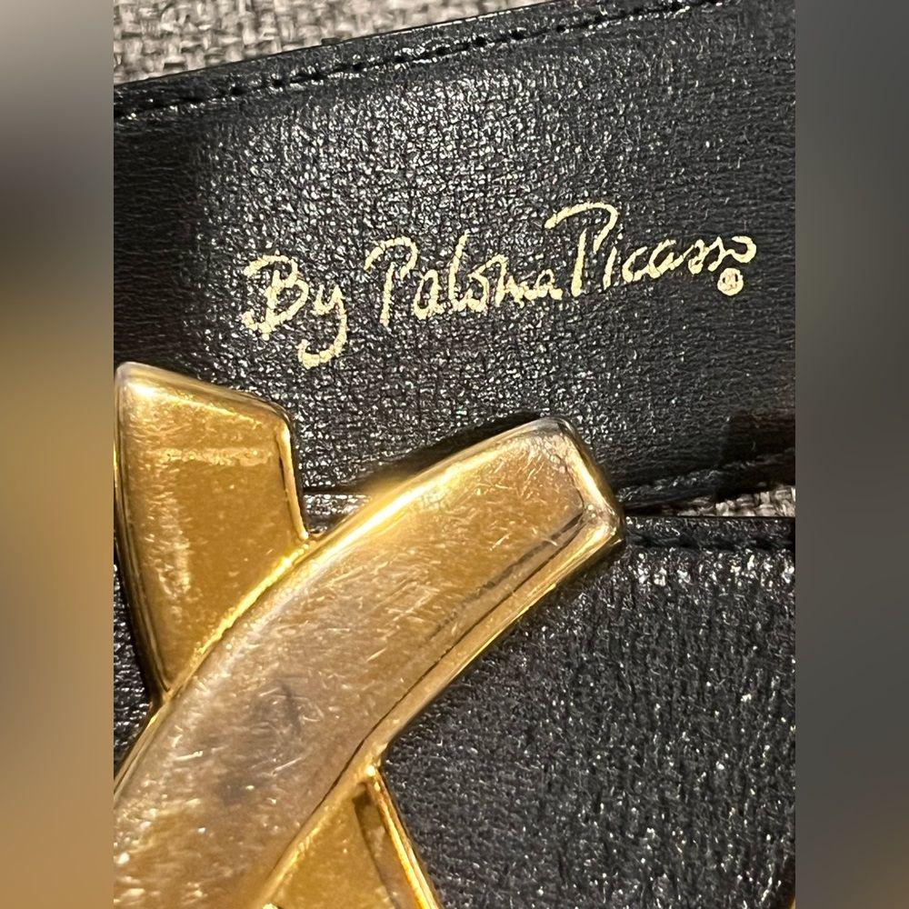 Paloma Picasso Triple Kiss Belt Wide Gold logo Black Leather S 70 Vtg Italy Read Paloma Picasso Triple Kiss Belt Wide Gold logo Black Leather  main image 3
