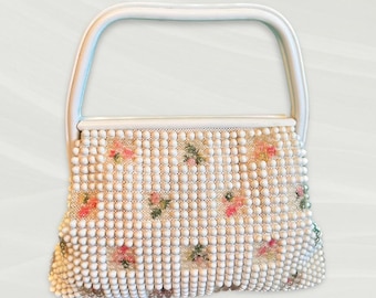 Vintage Grandee Mid-Century Beaded Handbag with Floral Embroidery