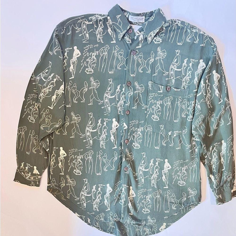 トップス 90's GOOUCH rayon check shirt Goouch Mens Shirt Large Geometric Vintage 80s 90s Single