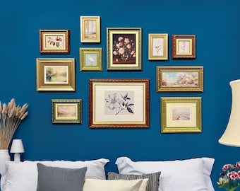 Vintage galerijlijstset – sierlijke lijsten, passe-partouts en kunstillustraties, antieke fotolijsten voor een elegant huis, retro wanddecoratie 2026