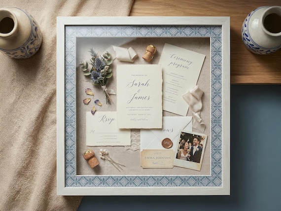 Wedding Bouquet Shadow Box - 3D Keepsake Frame for Bridal Flowers, Personalized Wedding Gift for Couple, Deep Wood Display Box for Mementos