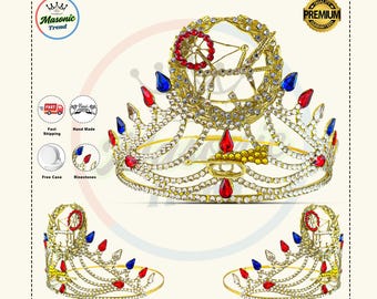 Worthy HOJ Crown, Masonic Heroines Of Jericho Grand Worthy Crown with 12 Pointes Hand Made in Gold Tone with Adjustable Fitting