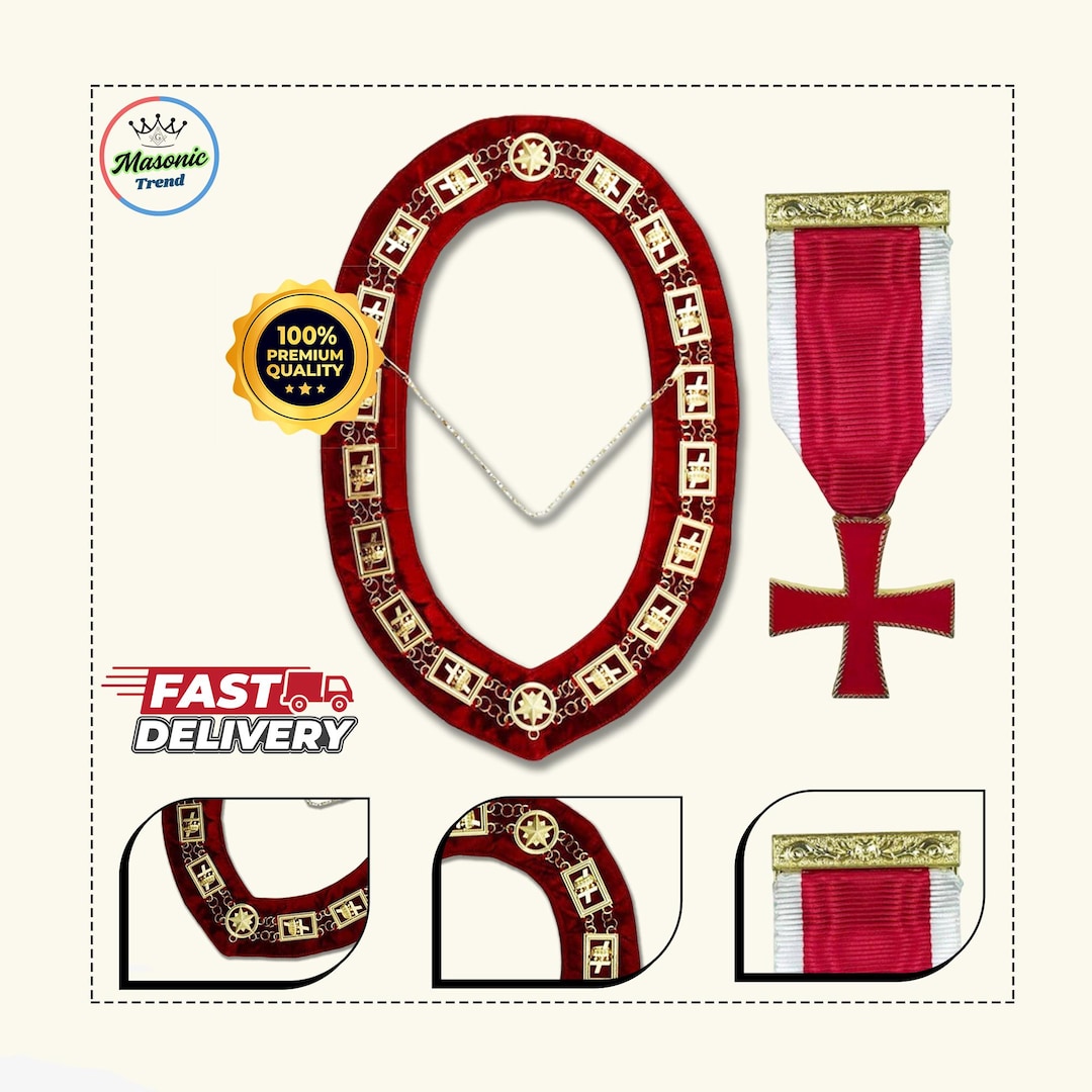Knight Order Chain Knights Templar Chain Collar With Cross Medal (jewel) - Gold Plated ...
