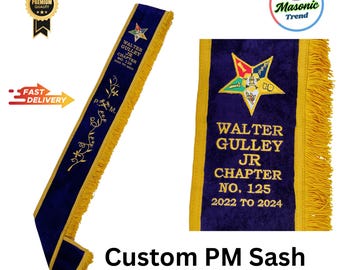Masonic OES Custom Sash with Premium Quality Embroidery Work on Purple velvet. Custom sash for every lodge (AM /PM /wm /pwm)