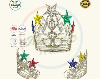 OES Stars Crown Latest Style big tall  in Gold/Silver Tone Adjustable fitting most Favorited crown with Case For OES Queen