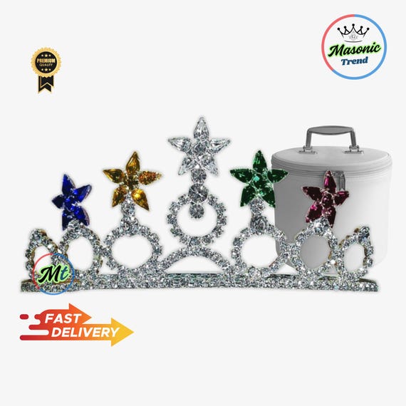 Freemason Masonic 5 STARS OES SILVER TONE Rhinestones O.E.S Adjustable CROWN Masonic OES 5-stars Crown Silver Tone Adjustable Fitting  main image 3