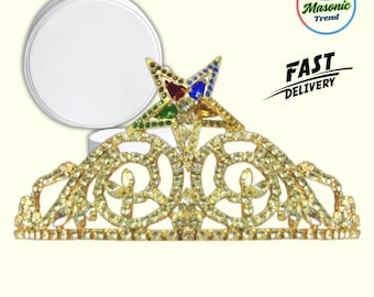 Masonic OES Crown Beautiful Smart Style in Gold/Silver Tone with Crown Case