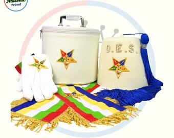 Blue Tassel OES Fez Set with Moir Ribbon Sash Cotton Gloves and Hat Case (Order of Eastern Star)