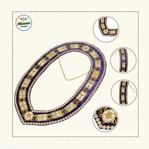 Masonic Cryptic Mason Royal & Master Master Kettenkragen Gold Tone White Sheet mit Strasssteinen