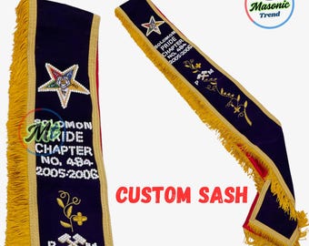 Masonic PM Sash with Rhinestones Hand Embroidery Bullion Work on Purple velvet with rhinestones. Custom sash for every lodge (am/pm/wm/pwm)