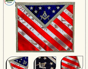 Patriotic Masonic Apron – American Flag Blue Lodge Freemason Regalia | 14" x 16" USA Inspired Apron with Embroidered Square & Compass