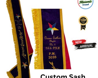 Past Mater OES Custom Sash Latest Font Style with Premium Embroidery Work on Purple velvet. Custom sash for every lodge