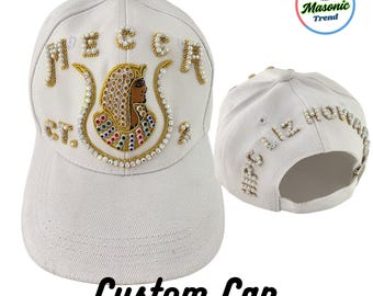 DOI Cap Custom MECCA Temple name in Hand Embroidered 1-Rows Work Temple Name and Back Rhinestones Adjustable fitting