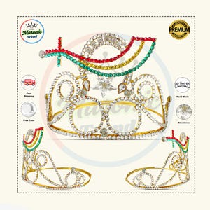 Freimaurer Shriners TRI Color Crown, Freimaurer Shriners Tri Color Emblem Krone, Gold-Ton, handgefertigte verstellbare Krone mit Etui