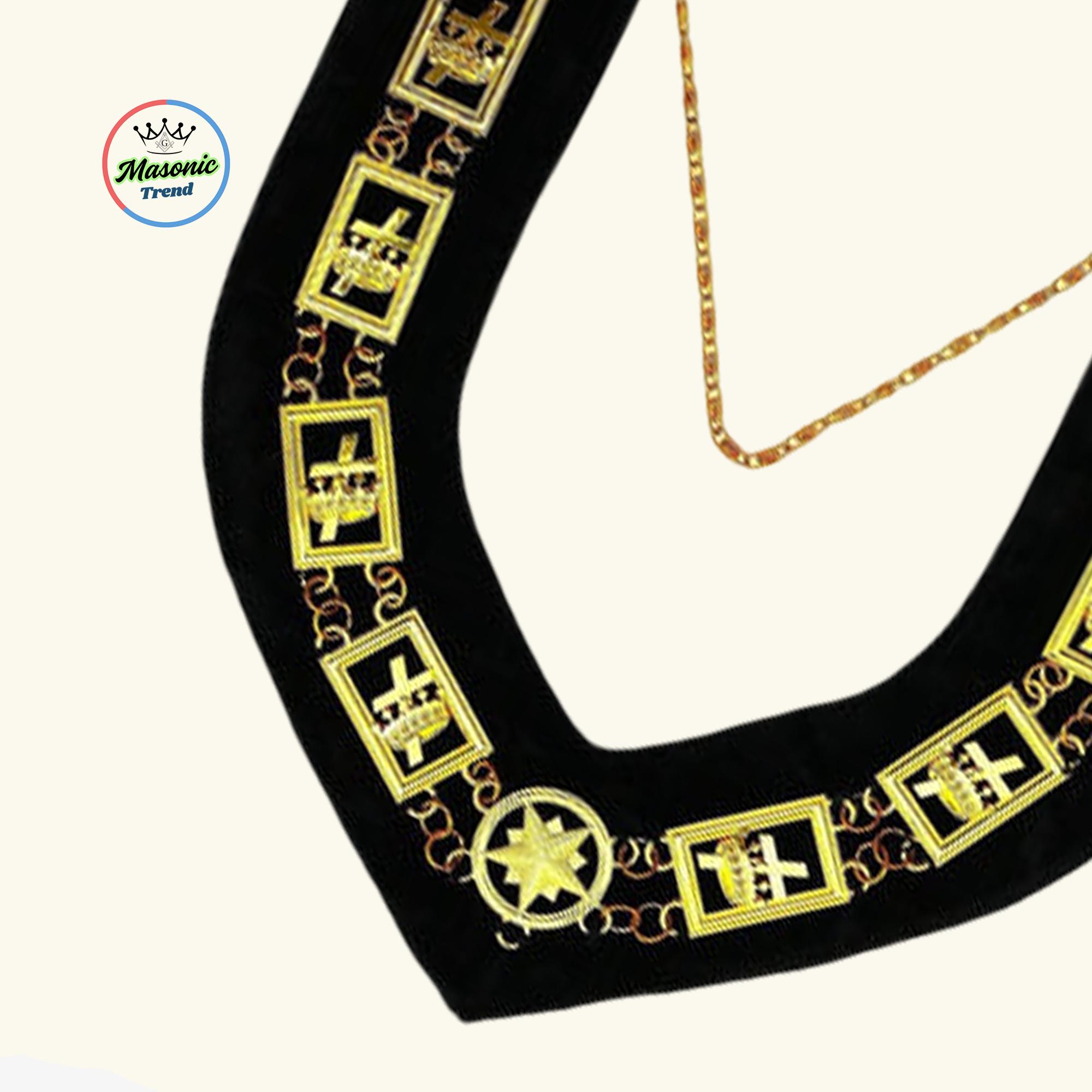 Knight Order Chain Knights Templar Chain Collar - Gold Plated Jewel on Black Velvet ...
