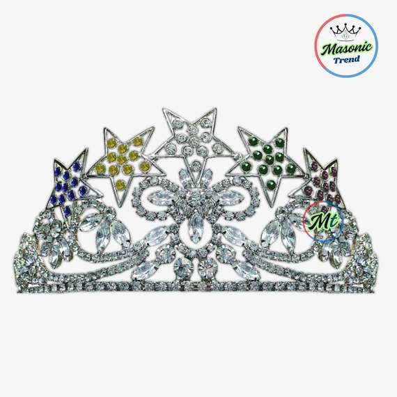 Masonic OES 5-stars Crown Silver Tone Adjustable Fitting 