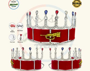 HOJ Crown, Masonic Heroines Of Jericho Crown with Red Velvet and 12 Pointes Hand Made in Silver Tone with Adjustable Fitting