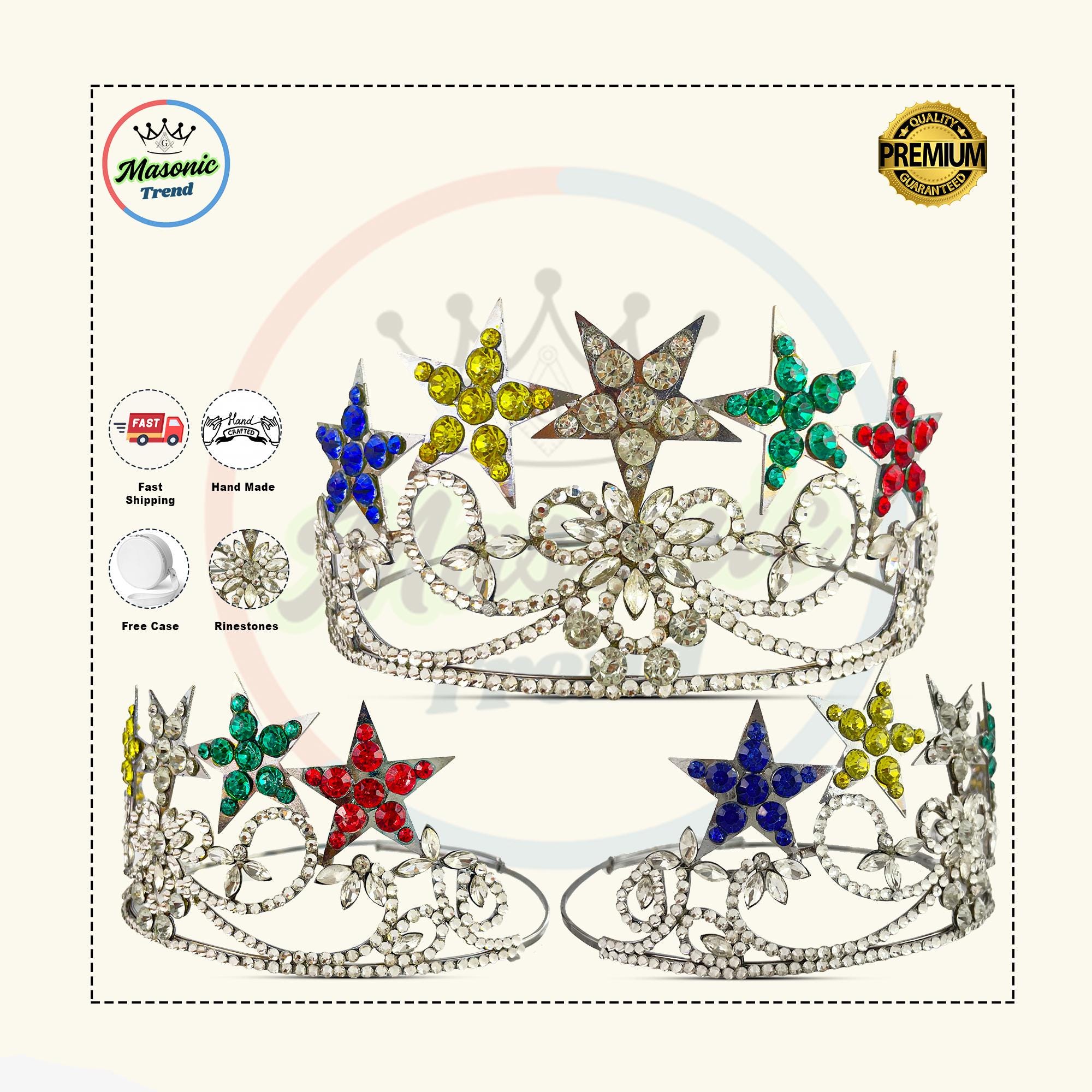 Freemason Masonic 5 STARS OES SILVER TONE Rhinestones O.E.S Adjustable CROWN Amazon.com: Freemason Masonic 5 STARS OES SILVER TONE  main image 2