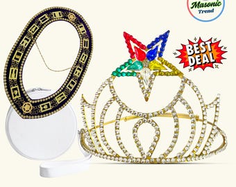 OES Crown Beautiful Style with OES Chain Collar gold tone in Purple Velvet Backing and Crown Case