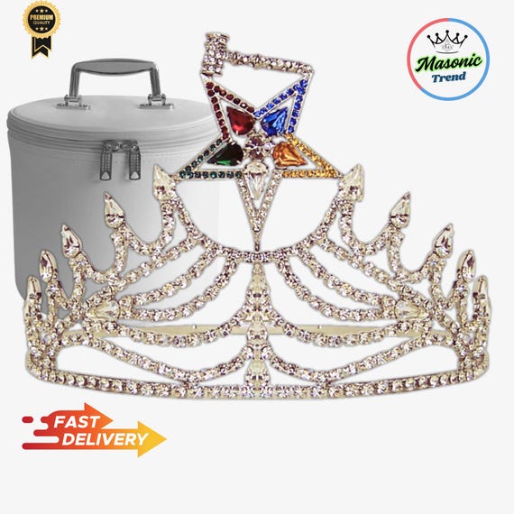 Freemason Masonic 5 STARS OES SILVER TONE Rhinestones O.E.S Adjustable CROWN Masonic OES 5-stars Crown Silver Tone Adjustable Fitting  main image 2