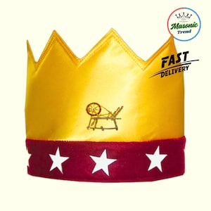 Emblème maçonnique HOJ Couronne en satin avec fond en velours rouge, étoile personnalisée et raccord réglable à pointe supérieure de la meilleure qualité