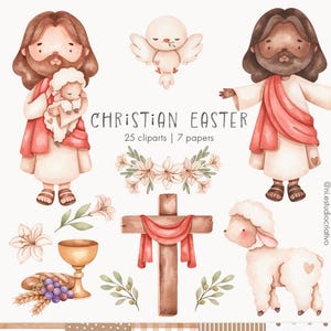 Kristen påsk akvarell Clipart, akvarell Jesus PNG, bibelberättelse, människor, religiös clipart, han är uppstånden, barnkammare och söndagsskola