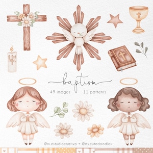 Baptism Watercolor clipart, Christening Watercolor Clip Arts, Little Angels PNG, Holy spirit, Christian invitation, Religious Clipart
