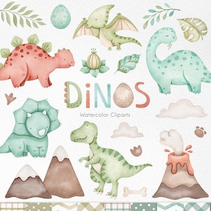 Dinosaurier Aquarell Clipart, Süßes Baby Dino PNG, Dinosaurier Party Illistration, Baby Shower, T-Rex Baby Shower Art Einladung, Kinderzimmer Deko
