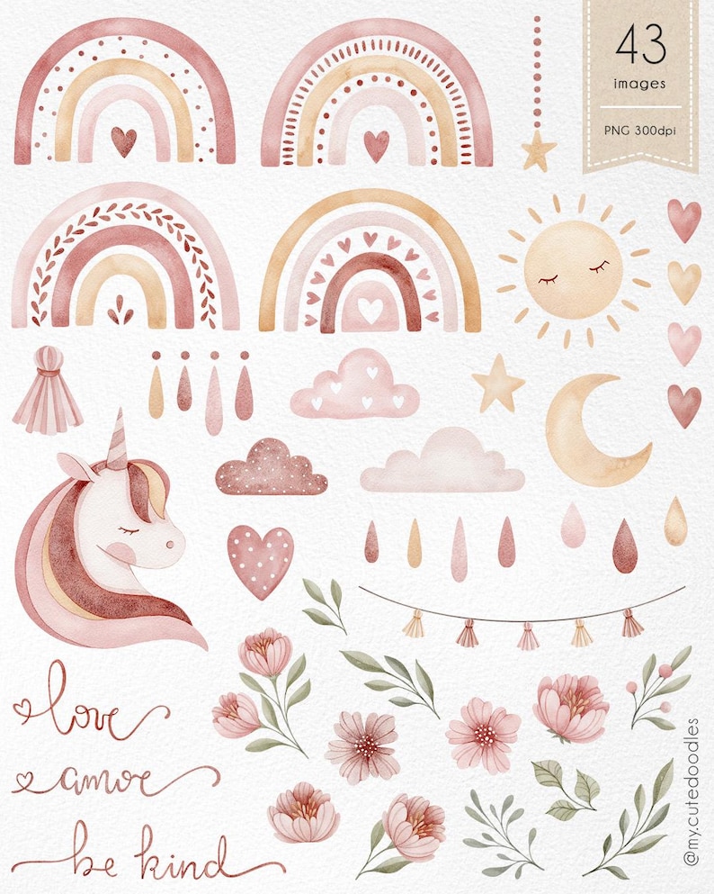 Boho Rainbow Watercolor Clipart, Instant Download, Rainbow Clip Art ...