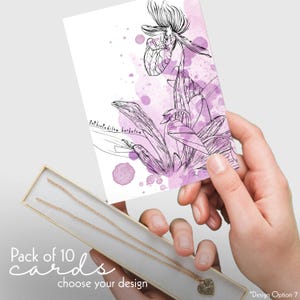 Cartes vierges orchidées | 5 x 7" | Dessin au trait élégant avec des touches d'aquarelle | Lot de 10 cartes de voeux florales | Carte rose et violet