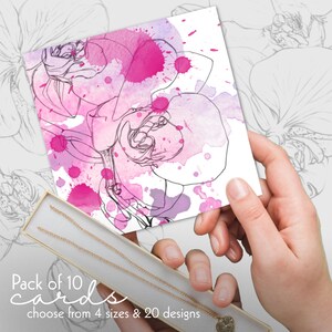 Cartes vierges orchidées | 5 x 7 pouces | 4,25 x 5,5 pouces | 5,25 x 5,25 pouces | 5,5 x 5,8 pouces | Lot de 10 cartes de voeux florales | Motifs aquarelle roses et violets