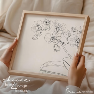 Quadratische Phalaenopsis Kunstdruck |10x10"|12x12"|14x14"|16x16"| Motte Orchidee Zeichnung | Nachhaltiges Tropisches Blumen Poster | Botanische Kunst
