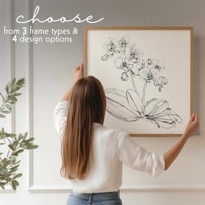Gerahmter quadratischer Phalaenopsis Kunstdruck |32x30cm|40x40cm|  Orchidee Zeichnung | Nachhaltiges Holzgerahmtes Tropisches Blumenposter | Botanische Kunst