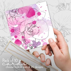 Orchid Illustration Blank Cards |A5|A6|5.5x5.5"| Pack of 10 Floral Greeting Cards | Pink & Purple Watercolour Designs | Any Occasion Cards