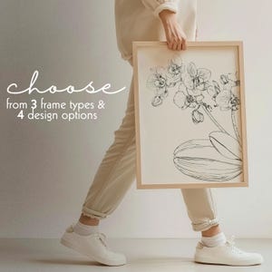 Pôster de orquídea Phalaenopsis emoldurado em tamanho A4 e A3 | Impressões florais sustentáveis emolduradas em madeira | 4 designs botânicos | Pôster de desenho tropical