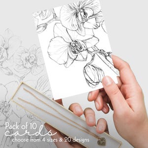 Cartes vierges avec illustration d'orchidée | A5 | A6 | 5,5 x 5,5 po. | Lot de 10 cartes de voeux florales | Carte de voeux botanique pour toutes les occasions | Dessin de fleurs