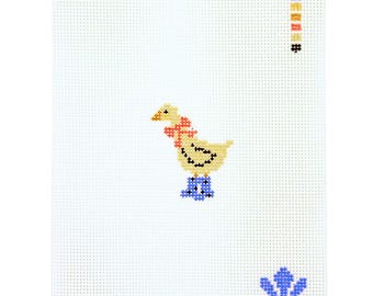 Pre-Order Mini Duck in Rainboots Needlepoint Canvas – Pink Bow | Hand-Painted | 18 Mesh