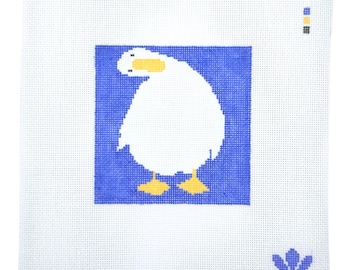 Pre-Order Silly Curious Duck – Hand-Painted Needlepoint Canvas, 18 Mesh