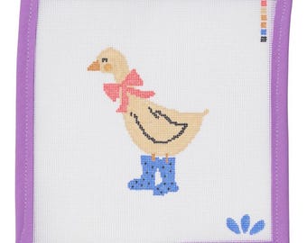 Pre-Order Duck in Rainboots Needlepoint Canvas – Hand-Painted 18 Mesh