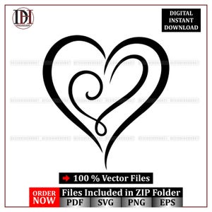 Può includere: Grafica vettoriale nera a forma di cuore con un design a spirale interno. L'immagine include il testo "DOWNLOAD IMMEDIATO DIGITALE" e "100% File Vettoriali". Sono presenti anche le parole "ORDINA ORA".
