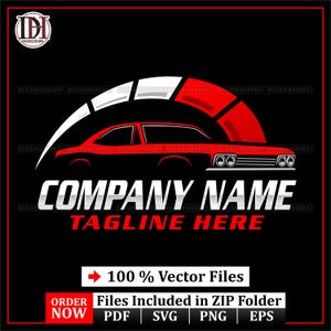 Auto Performance Logo | Red Speed Car Vector Logo | Car Detailing Shop Branding | Customizable Company Name | Instant Download