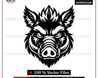 Wild Boar Head Vector SVG : Angry Animal Illustration (Digital Download)
