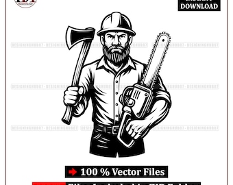 Lumberjack Chainsaw Axe SVG Vector, Woodcutter Illustration, Logger Tool (Digital Download)