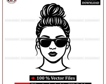 Girl SVG Portrait, Woman Face with Sunglasses, Fashion Vector Icon (Digital Download)