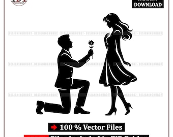 Marriage Proposal Couple Vector SVG : Romantic Love Illustration (Digital Download)