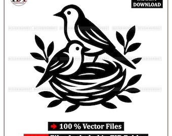 Love Birds in Nest SVG: Family Silhouette Cut File (Digital Download)